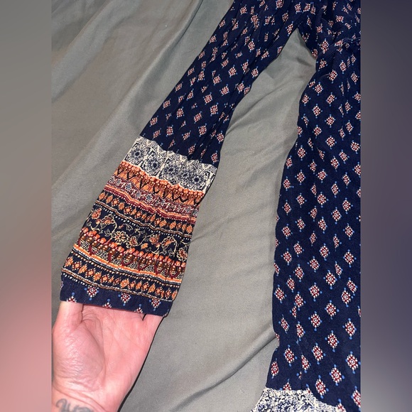 Boho Navy Patterned Long Sleeve Dress - Picture 3 of 5
